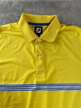 Foot Joy Mens Large Golf Polo Shirt Yellow Blue Embroidered Logo Footjoy FJ